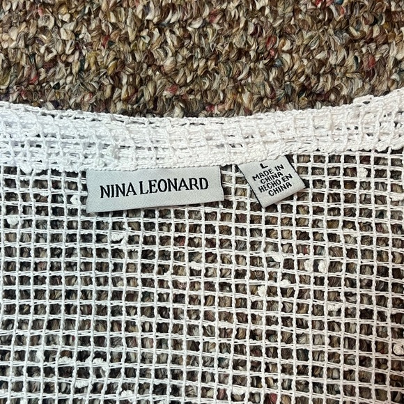 Nina Leonard White Open Knit Button Front Cardigan Boho Layering Top - Picture 7 of 11